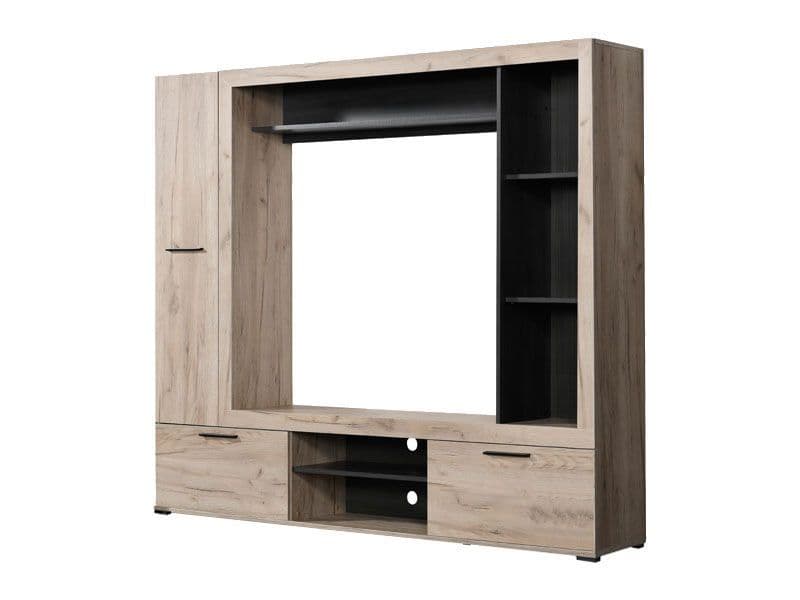 Lucerne Grey Oak Effect And Black Entertaiment Unit Wall TV Cabinet - 11014757 Furniture World