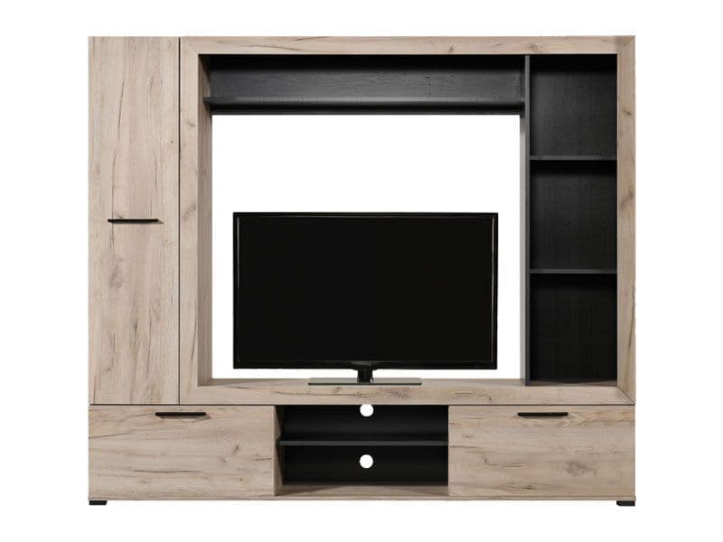 Lucerne Grey Oak Effect And Black Entertaiment Unit Wall TV Cabinet - 11014757 Furniture World