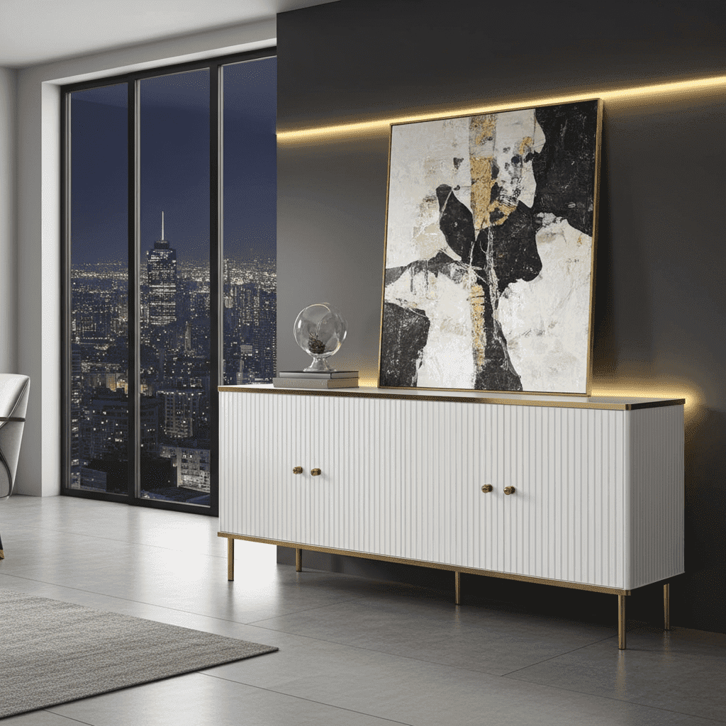 Maison White And Gold 4 Door Wide Sideboard - 3143 Furniture World