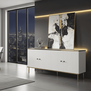 Maison White And Gold 4 Door Wide Sideboard - 3143 Furniture World