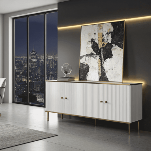 Maison White And Gold 4 Door Wide Sideboard - 3143 Furniture World