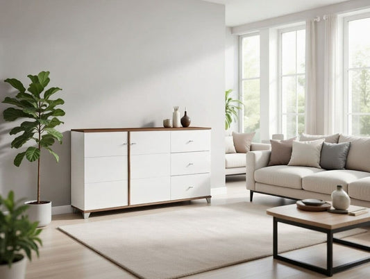 Merlot White Gloss And Warm Oak Effect Sideboard - 11012059 Furniture World
