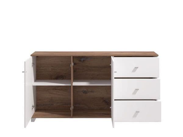 Merlot White Gloss And Warm Oak Effect Sideboard - 11012059 Furniture World