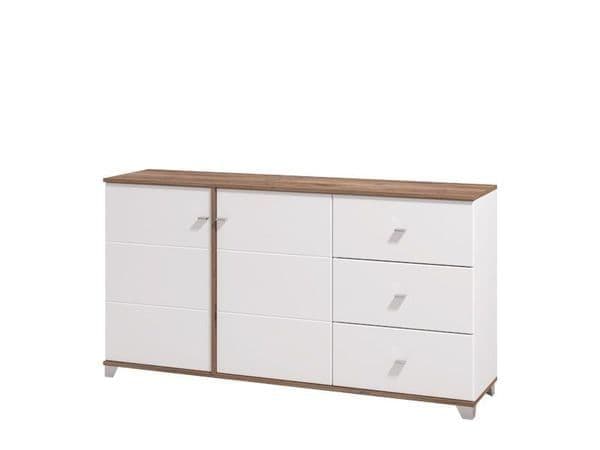 Merlot White Gloss And Warm Oak Effect Sideboard - 11012059 Furniture World