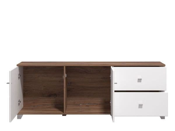 Merlot White Gloss And Warm Oak TV Unit Cabinet - 11012060 Furniture World