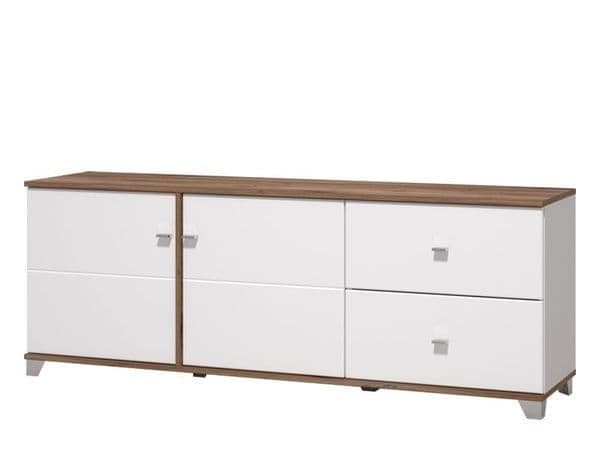 Merlot White Gloss And Warm Oak TV Unit Cabinet - 11012060 Furniture World