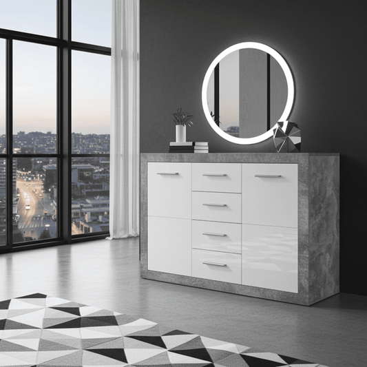 Pietra 117cm Sideboard Grey and White Gloss 2 door 4 drw - 2698 Furniture World