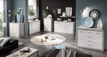 Pietra 117cm Sideboard Grey and White Gloss 2 door 4 drw - 2698 Furniture World