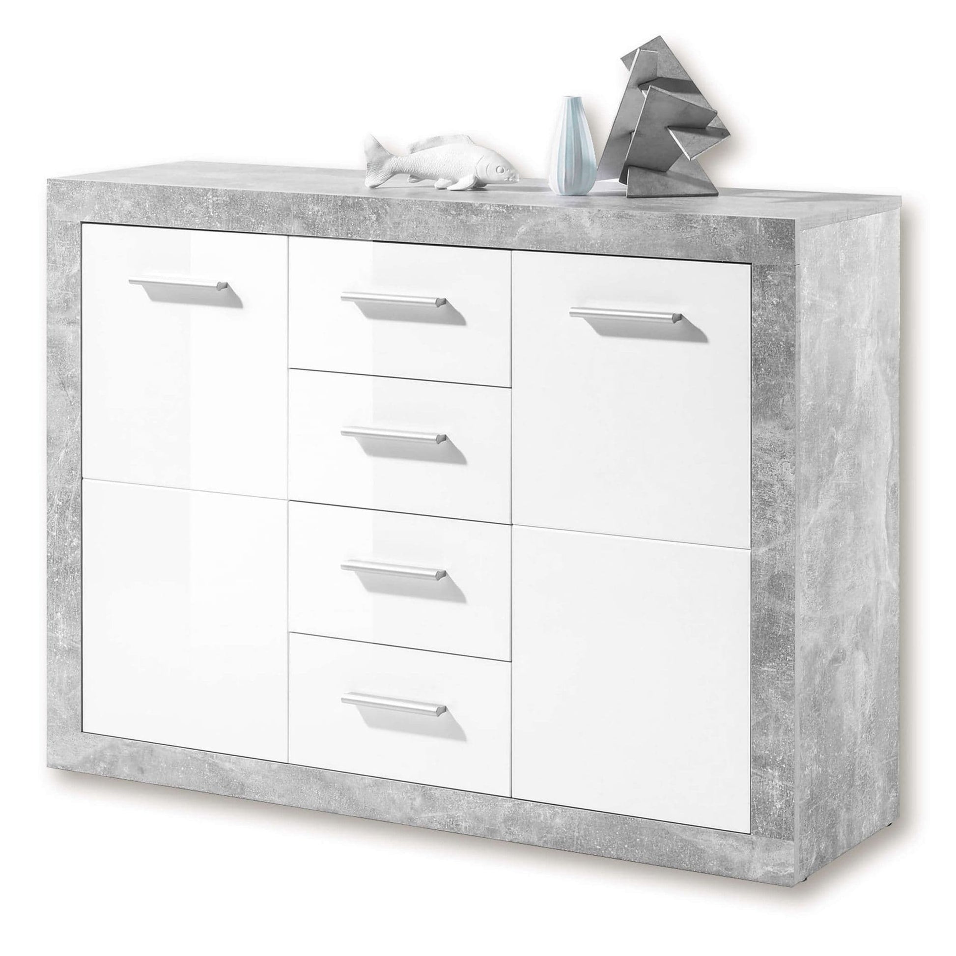 Pietra 117cm Sideboard Grey and White Gloss 2 door 4 drw - 2698 Furniture World