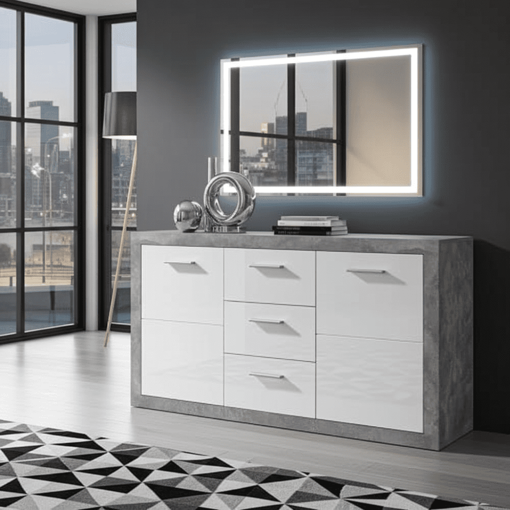 Pietra Large Sideboard Grey and White Gloss 2 DOOR, 3 DRW - 2697 Furniture World