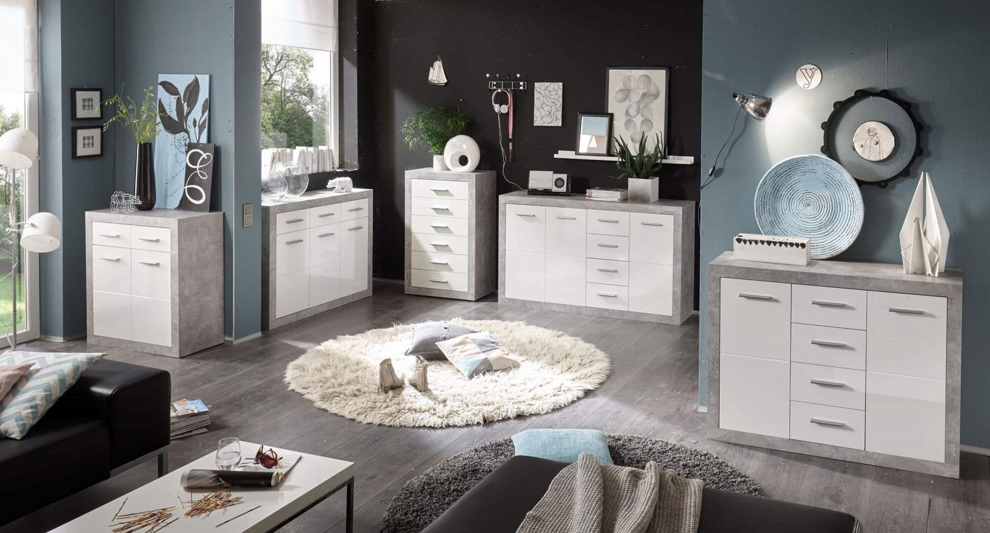 Pietra Large Sideboard Grey and White Gloss 2 DOOR, 3 DRW - 2697 Furniture World
