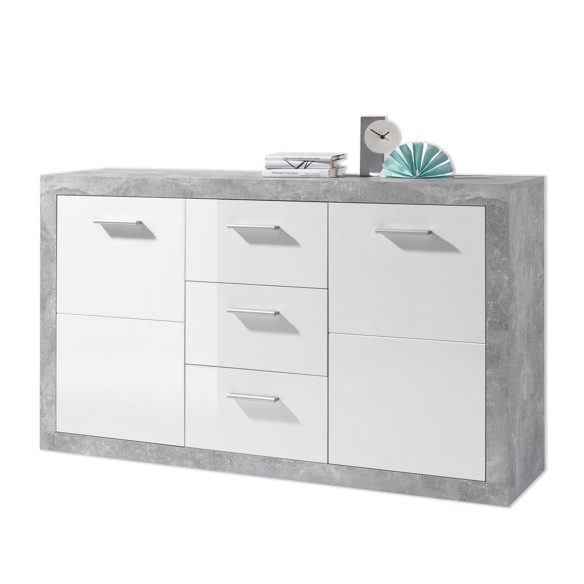 Pietra Large Sideboard Grey and White Gloss 2 DOOR, 3 DRW - 2697 Furniture World