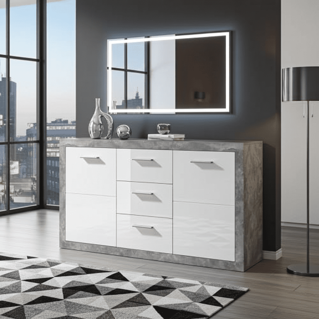 Pietra Large Sideboard Grey and White Gloss 2 DOOR, 3 DRW - 2697 Furniture World