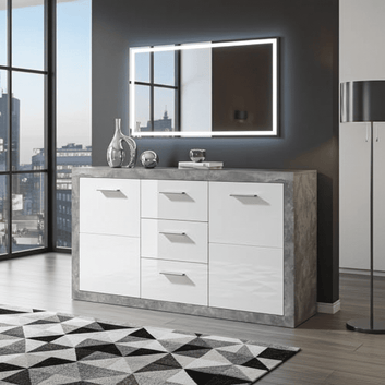 Pietra Large Sideboard Grey and White Gloss 2 DOOR, 3 DRW - 2697 Furniture World