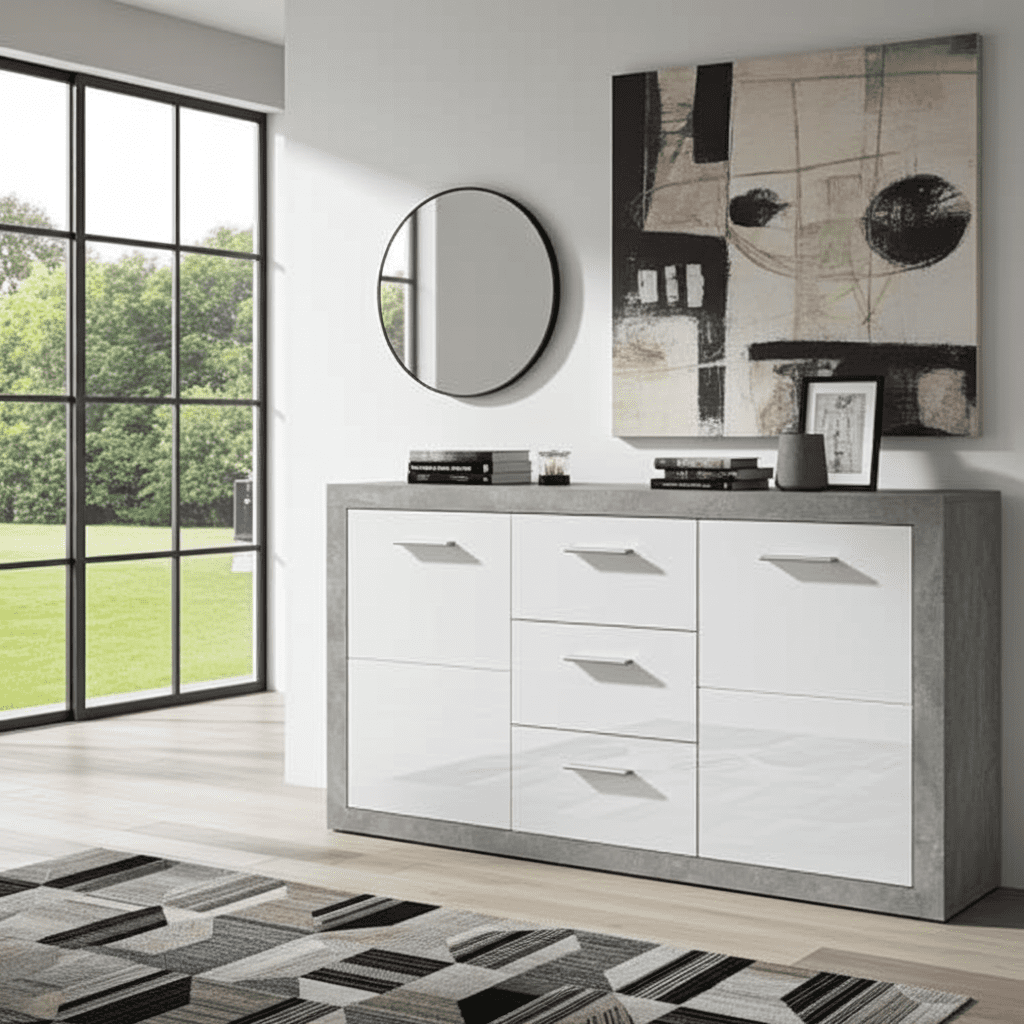 Pietra Large Sideboard Grey and White Gloss 2 DOOR, 3 DRW - 2697 Furniture World