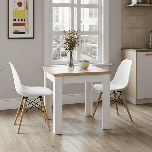 Riccardo White And Light Oak Effect Small Extending Dining Table - 3242 Furniture World