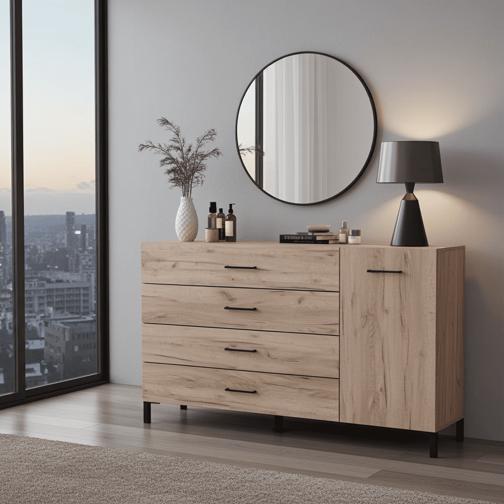 Romero Oak Effect 1 Door 4 Drawer Sideboard Storage Unit - 11012346 Furniture World