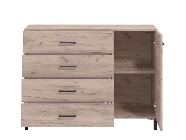 Romero Oak Effect 1 Door 4 Drawer Sideboard Storage Unit - 11012346 Furniture World