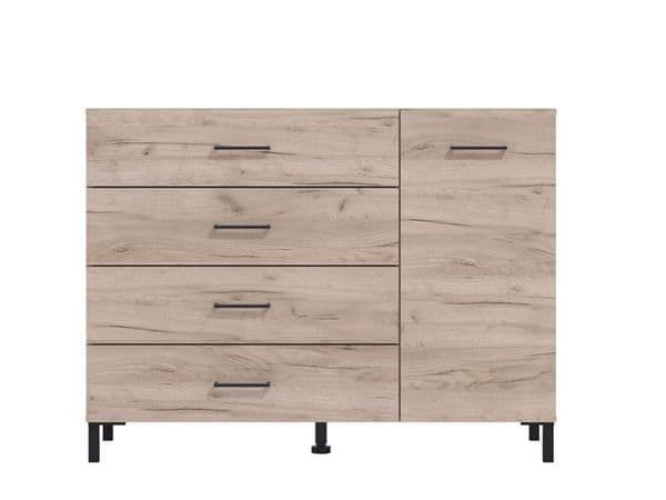 Romero Oak Effect 1 Door 4 Drawer Sideboard Storage Unit - 11012346 Furniture World