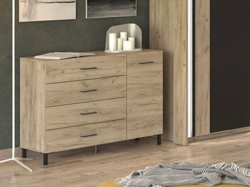 Romero Oak Effect 1 Door 4 Drawer Sideboard Storage Unit - 11012346 Furniture World