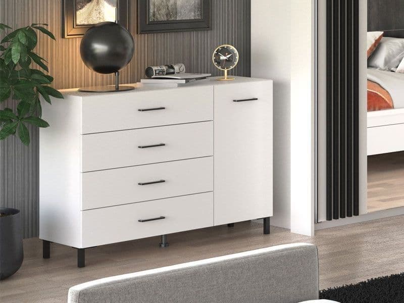 Romero White 1 Door 4 Drawer Sideboard Storage Unit - 11012347 Furniture World
