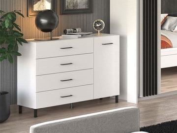 Romero White 1 Door 4 Drawer Sideboard Storage Unit - 11012347 Furniture World