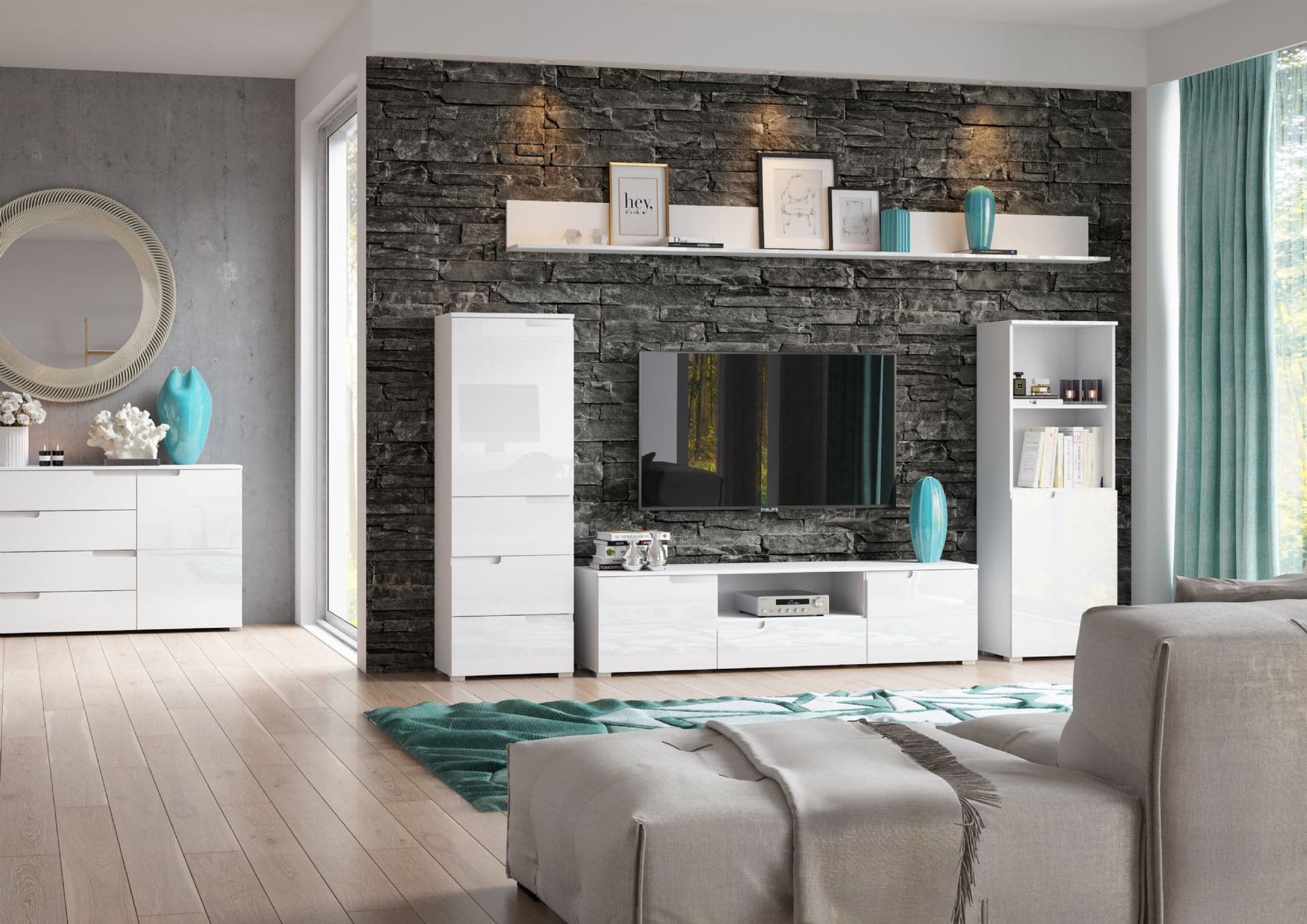 Santino White High Gloss TV Cabinet S9 - 2623 Furniture World