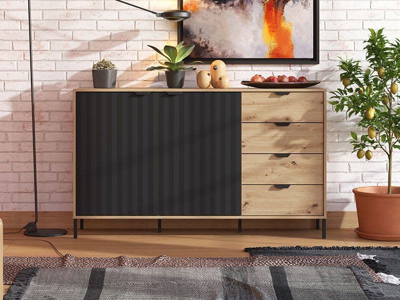 Vilamoura Artisan Oak Effect And Black Sideboard - 11013378 Furniture World