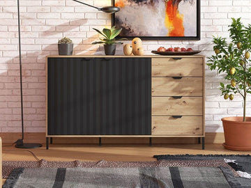 Vilamoura Artisan Oak Effect And Black Sideboard - 11013378 Furniture World
