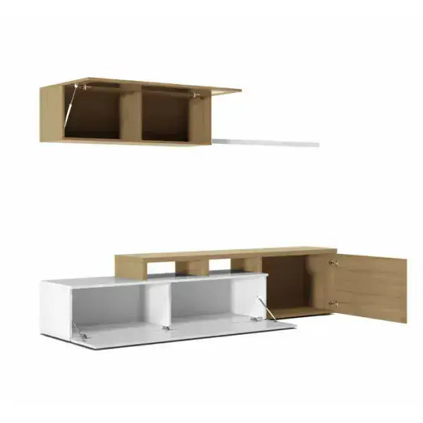 Warrington White Gloss And Oak Effect Reversible L-Shaped TV Entertainment Wall Unit Cabinet - 3296 Furniture World