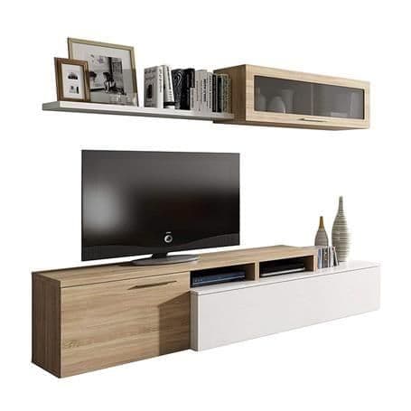 Warrington White Gloss And Oak Effect Reversible L-Shaped TV Entertainment Wall Unit Cabinet - 3296 Furniture World