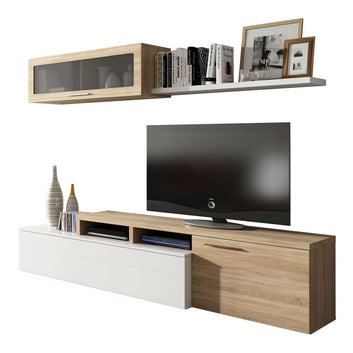 Warrington White Gloss And Oak Effect Reversible L-Shaped TV Entertainment Wall Unit Cabinet - 3296 Furniture World