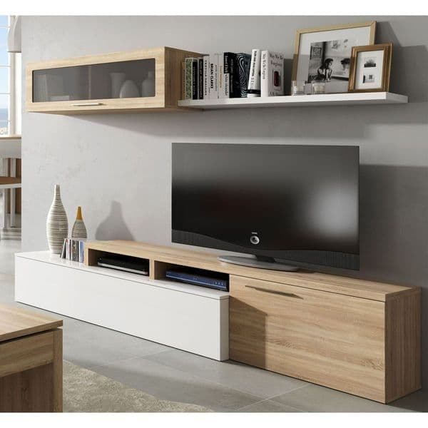 Warrington White Gloss And Oak Effect Reversible L-Shaped TV Entertainment Wall Unit Cabinet - 3296 Furniture World