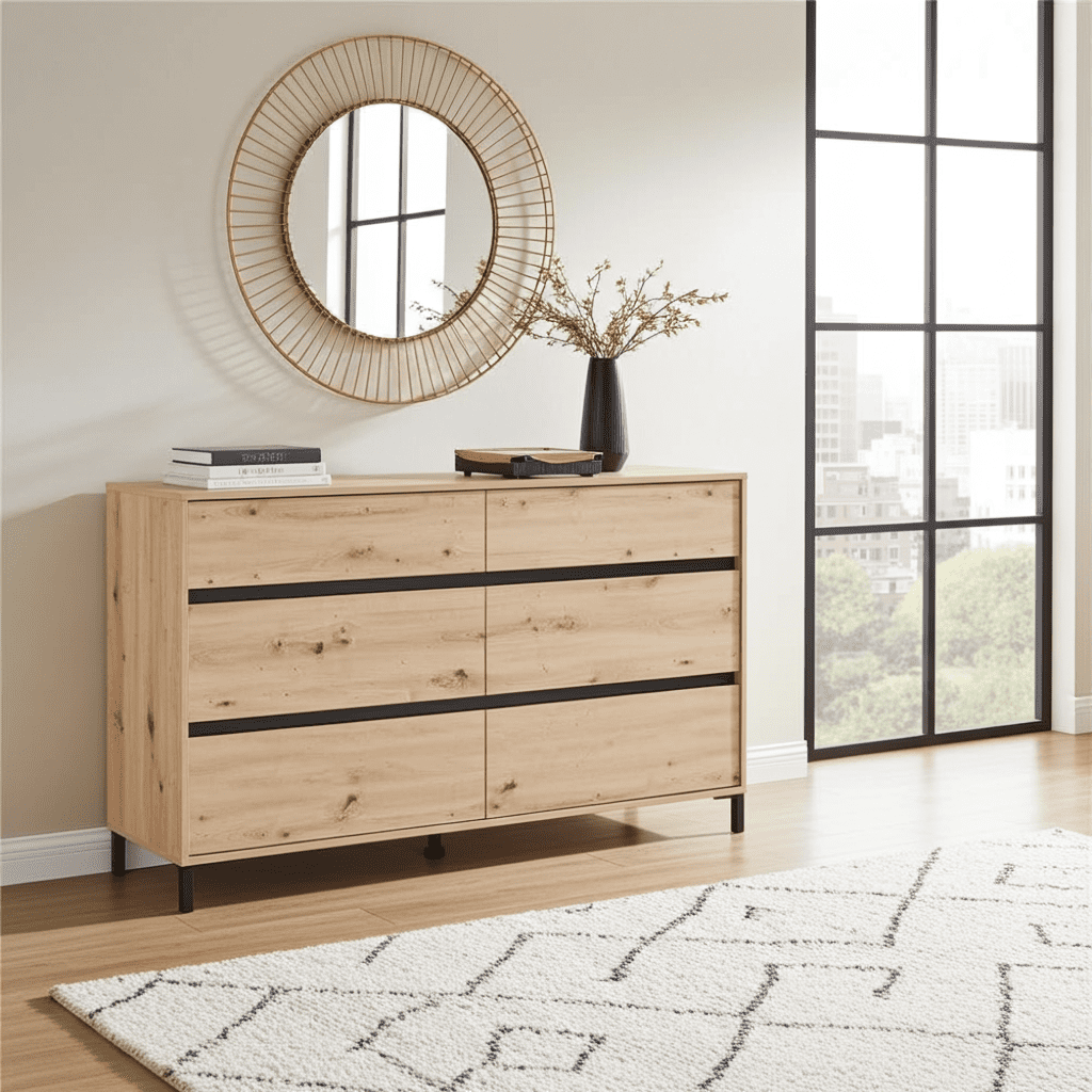 Zavaro Oak Effect Wide Chest Of Drawers - 11014257 Furniture World
